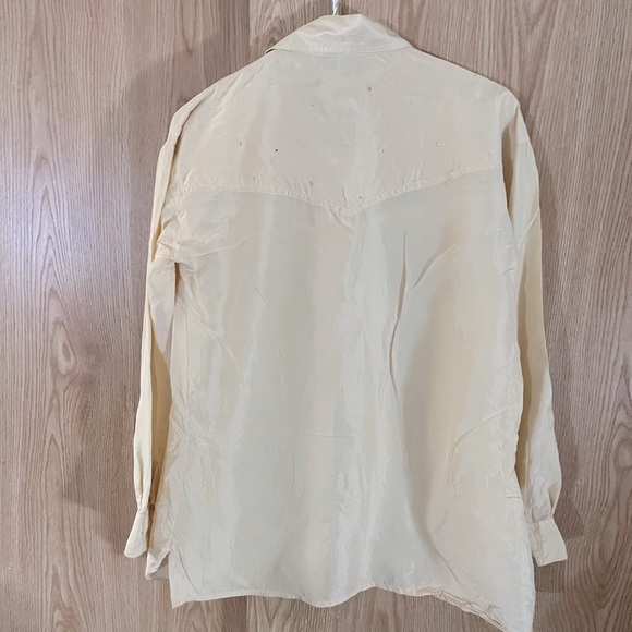 Cream 100% Silk Crystal Rhinestone Blouse - Picture 3 of 7
